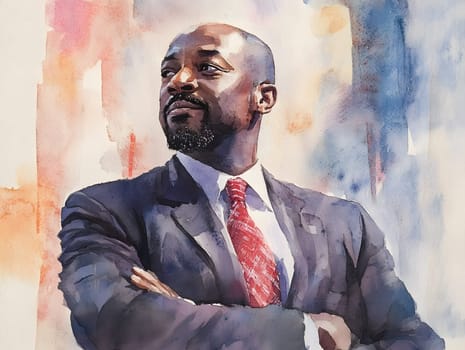 Watercolor AfricanBlack Businessman in business wear