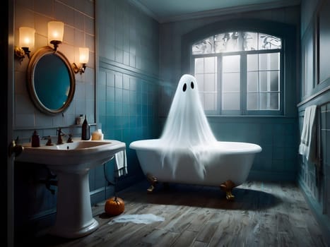 Funny Halloween ghost in the restroom