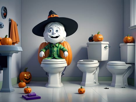 Funny Halloween ghost in the restroom