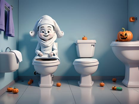 Funny Halloween ghost in the restroom