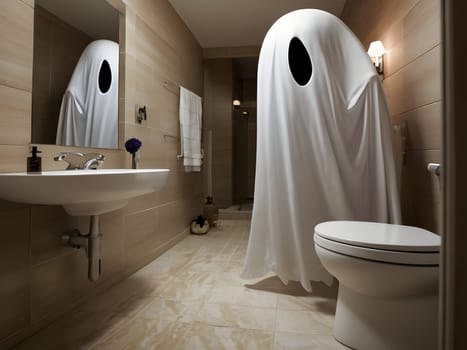 Funny Halloween ghost in the restroom