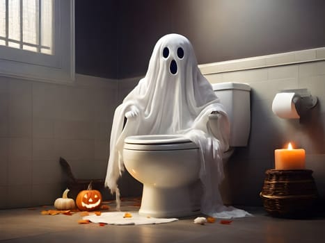 Funny Halloween ghost in the restroom