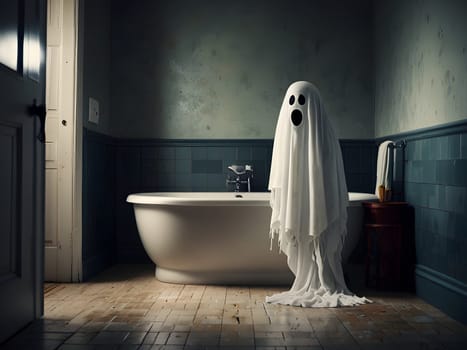 Funny Halloween ghost in the restroom