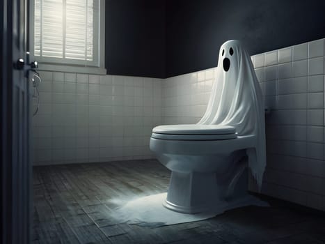 Funny Halloween ghost in the restroom