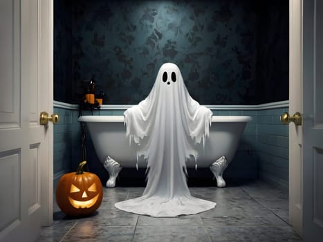 Funny Halloween ghost in the restroom