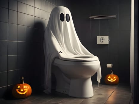 Funny Halloween ghost in the restroom