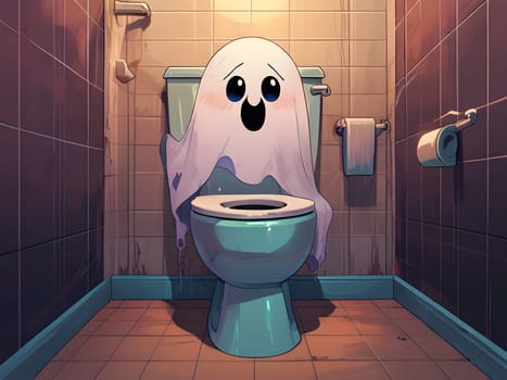 Funny Halloween ghost in the restroom