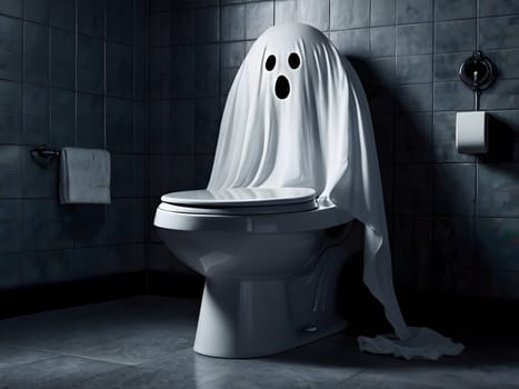 Funny Halloween ghost in the restroom