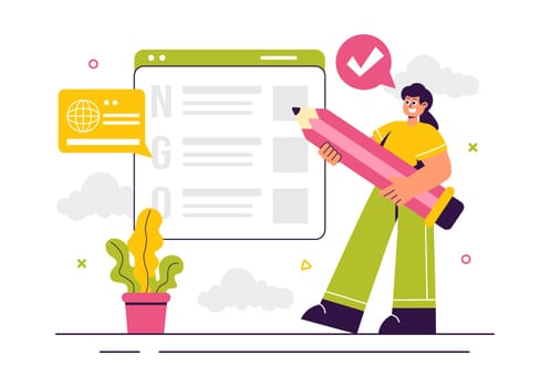 Vector illustration of an NGO or Non-Governmental Organization to Address Specific Social and Political Needs in a Flat Style Cartoon Background