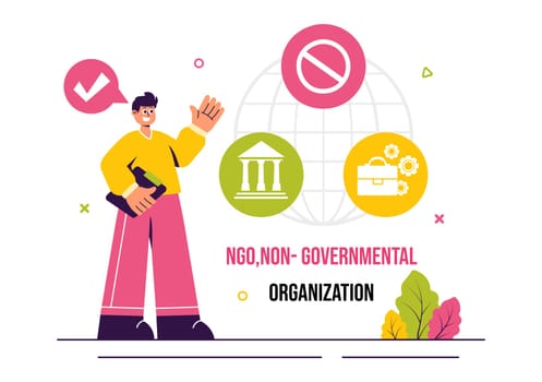 Vector illustration of an NGO or Non-Governmental Organization to Address Specific Social and Political Needs in a Flat Style Cartoon Background