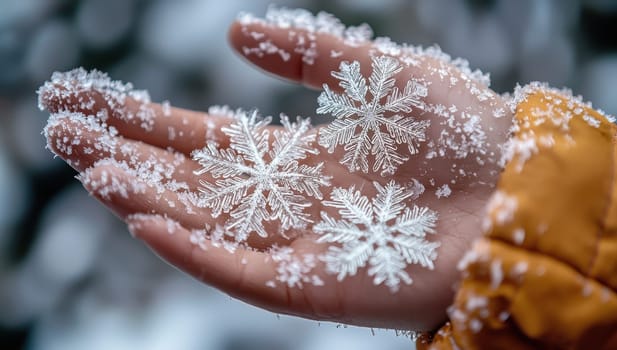 Perfect Snowflakes Resting on a Child's Hand