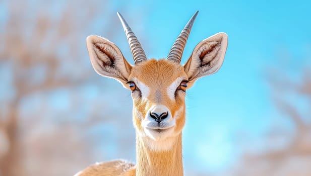 Close up portrait of a gazelle looking at the camera. Wildlife, nature, and conservation concept.