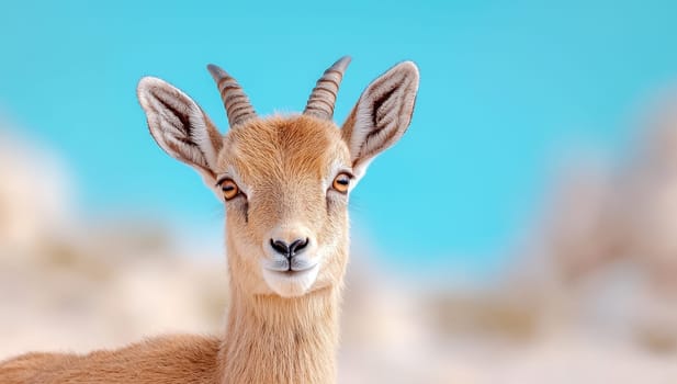 Mountain Gazelle portrait in its natural habitat with blurred background.