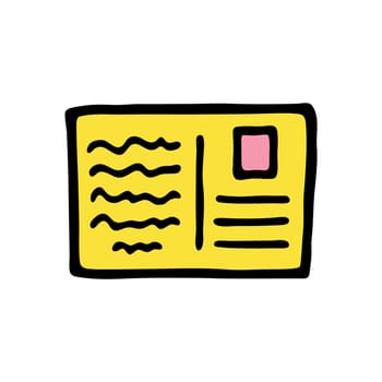 Doodle letter postcard icon or logo, hand drawn with thin black line. Isolated on white background. Vector illustration