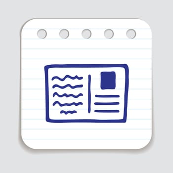 Doodle letter postcard icon or logo, hand drawn with thin black line. Isolated on white background. Vector illustration