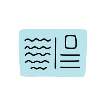 Doodle letter postcard icon or logo, hand drawn with thin black line. Isolated on white background. Vector illustration