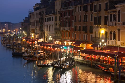 Grand Canal Lights at Night, Venice. Horizontal shot