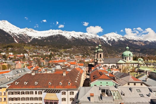 View of Innsbruck city, Tirol Alps, Austria. Horizontal shot