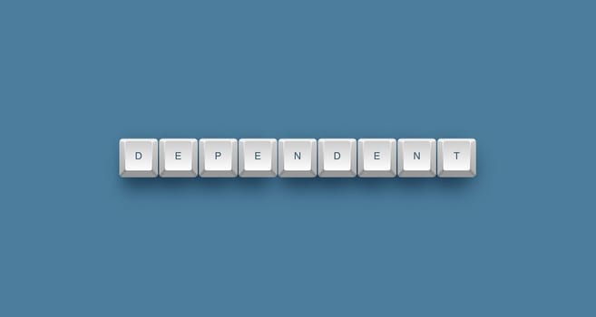 dependent text on a 3d keyboard button with shadow, 3d illustration