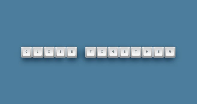 Close together text on a 3d keyboard button with shadow, 3d illustration