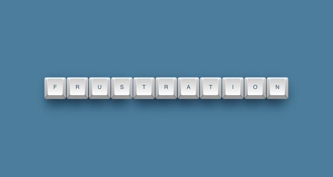 frustration text on a 3d keyboard button with shadow, 3d illustration