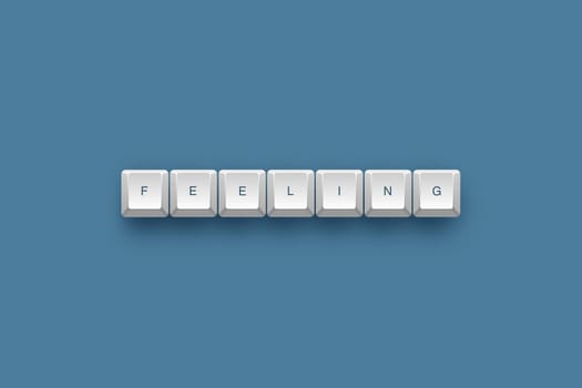 feeling text on a 3d keyboard button with shadow, 3d illustration
