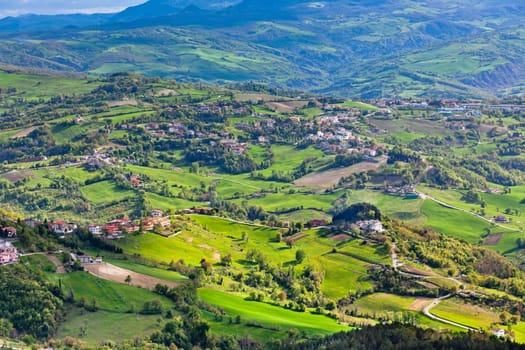 View from Titano mountain at Italian neighborhood. Horizontal shot