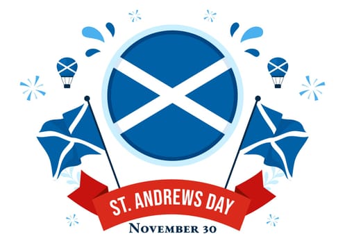 Happy St Andrew's Day Vector Illustration on 30 November, featuring the Scotland Flag in a National Holiday Celebration with a Flat Style Background