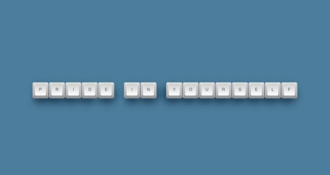 Pride in yourself text on a 3d keyboard button with shadow, 3d illustration