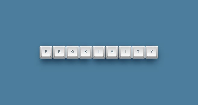 proximity text on a 3d keyboard button with shadow, 3d illustration