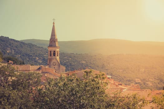 View of Saint Saturnin d Apt, Provence, France. Skyline with The Cathedral roof