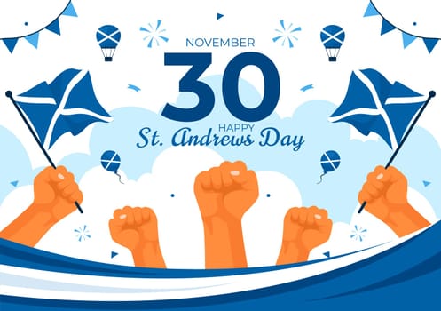 Happy St Andrew's Day Vector Illustration on 30 November, featuring the Scotland Flag in a National Holiday Celebration with a Flat Style Background