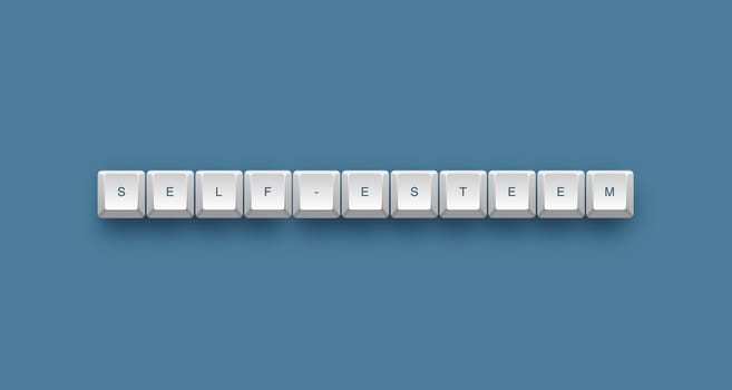 self-esteem text on a 3d keyboard button with shadow, 3d illustration