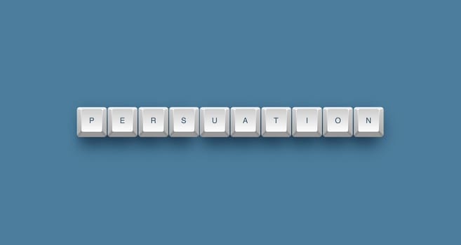 persuasion text on a 3d keyboard button with shadow, 3d illustration