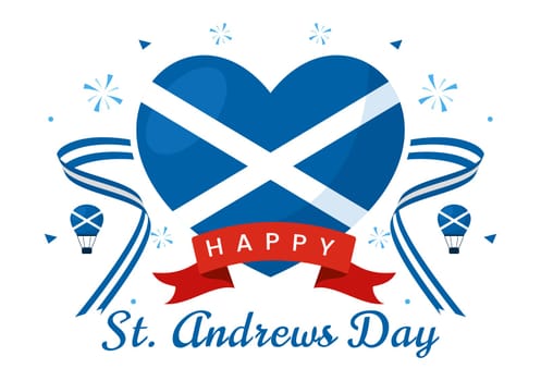 Happy St Andrew's Day Vector Illustration on 30 November, featuring the Scotland Flag in a National Holiday Celebration with a Flat Style Background