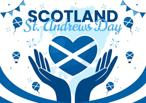 Happy St Andrew's Day Vector Illustration on 30 November, featuring the Scotland Flag in a National Holiday Celebration with a Flat Style Background