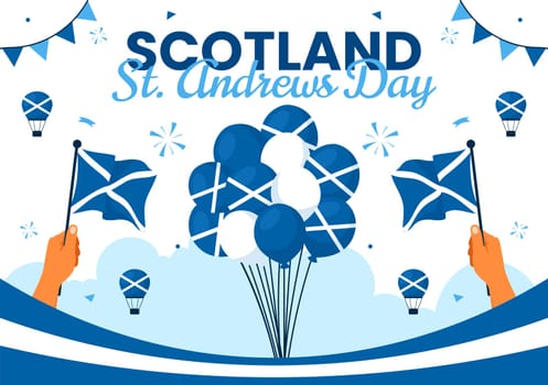 Happy St Andrew's Day Vector Illustration on 30 November, featuring the Scotland Flag in a National Holiday Celebration with a Flat Style Background