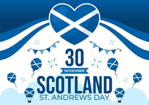 Happy St Andrew's Day Vector Illustration on 30 November, featuring the Scotland Flag in a National Holiday Celebration with a Flat Style Background