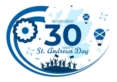 Happy St Andrew's Day Vector Illustration on 30 November, featuring the Scotland Flag in a National Holiday Celebration with a Flat Style Background