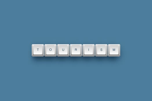 Tourism text on a 3d keyboard button with shadow, 3d illustration