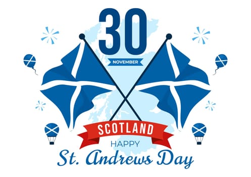 Happy St Andrew's Day Vector Illustration on 30 November, featuring the Scotland Flag in a National Holiday Celebration with a Flat Style Background