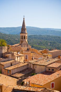 View of Saint Saturnin d Apt, Provence, France. Skyline with The Cathedral roof