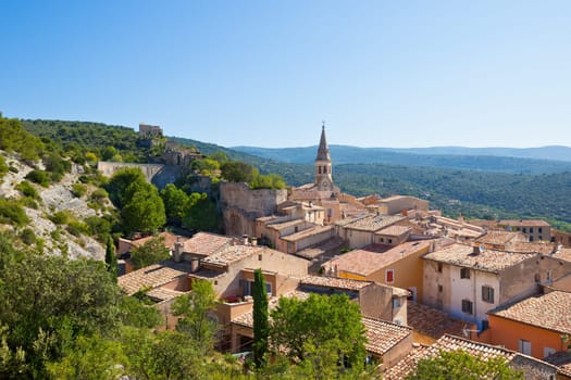 View of Saint Saturnin d Apt, Provence, France. Skyline with The Cathedral roof