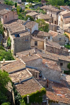 French small town view from above. Vertical shot