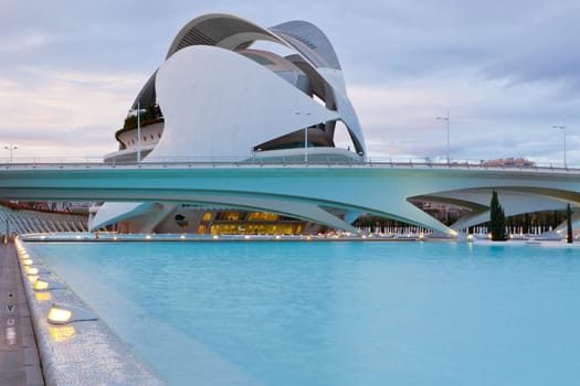 VALENCIA, SPAIN - DECEMBER 23, 2010: View of Valencia architectural complex City of Arts and Sciences (Ciudad de las Artes y las Ciencias) designed by Santiago Calatrava