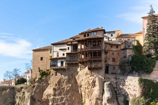 Casas colgadas (hanging wooden houses) in the medieval town of Cuenca, in La Mancha, Spain
