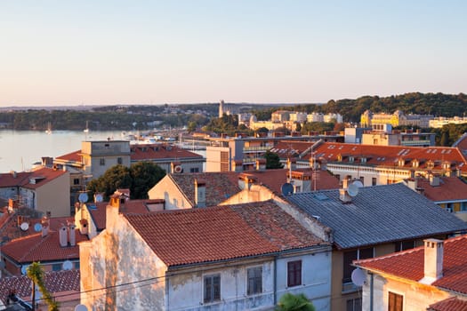 View of Pula, Croatia cityscape at sunset from above