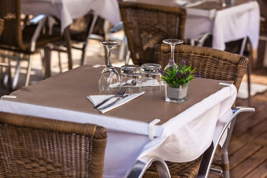 Cozy Restaurant tables ready for service. Small GRIP shot