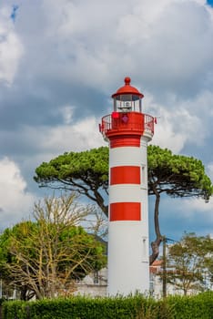 Lighthouse of La Rochelle France on stormy cloudy sky background