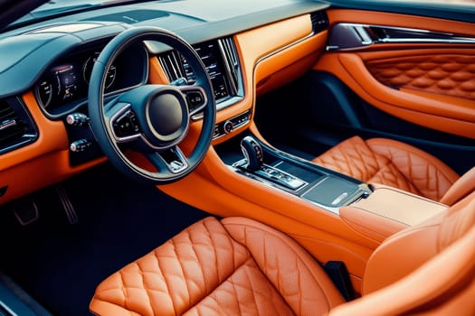 Modern car interior with the leather seats, multimedia, and digital dashboard. AI generated